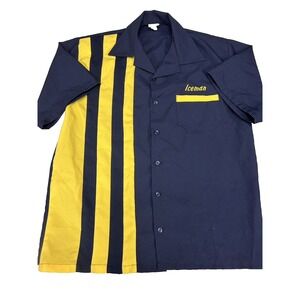Vintage Tutti Bowling Shirt "Iceman" Navy Gold Stripes USA Made Size L Kilmer